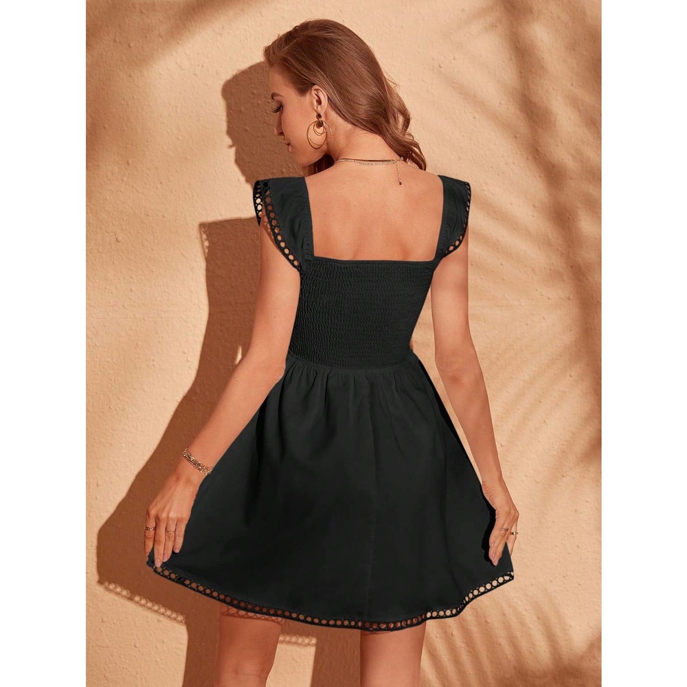 Boho Square Neck Guipure Lace Trim mini Dress white - Picture 5 of 11